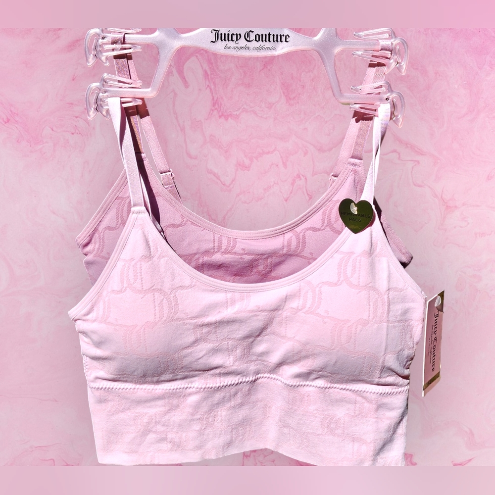 Juicy Couture Seamless Pull On 2 Pc Pink Bra Set Removable Pads Size Med